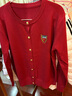 皮爾卡丹（pierre cardin）圓領(lǐng)毛針織開(kāi)衫女2025春季新款短款小個(gè)子寬松外搭薄款毛衣外套 紅色 S 建議85-95斤 曬單實(shí)拍圖
