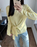 Olrain歐芮兒法式收腰綁帶顯瘦長(cháng)袖針織衫女裝春季2026新款氣質(zhì)上衣 黃色 L 曬單實(shí)拍圖