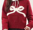 MJ STYLE騏驥紅蝴蝶結短款毛衣女2026冬季甜美風(fēng)設計感圓領(lǐng)內搭針織衫上衣 曬單實(shí)拍圖
