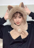 爾山集帽子圍巾一體女可愛(ài)貓耳朵保暖護耳帽圍脖防寒秋冬騎車(chē)保暖護耳帽 曬單實(shí)拍圖