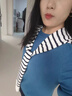 啄木鳥(niǎo)披肩女外搭春夏防風(fēng)辦公室上班百搭襯衫針織披肩可外穿小坎肩 藍白條紋 曬單實(shí)拍圖