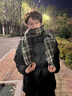 MELENDA KAMAR圍巾男士冬季2025年新款韓版格子保暖圍脖高端生日禮物送男友老公 黑色 曬單實(shí)拍圖