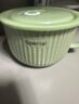 奶油風(fēng)陶瓷泡面碗家用帶蓋保鮮飯碗可微波爐學(xué)生手柄碗上班便當盒 （抹茶綠）6英寸泡面碗+蓋 曬單實(shí)拍圖