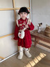 G.duck女童冬季加絨新中式紅色拜年服連衣裙女寶寶秋冬保暖中國風(fēng)公主裙 紅色(送包包) 110 cm （建議100-108cm3-4周歲） 曬單實(shí)拍圖