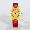 西普尼金表（HIPINE）金表女純金999足金黃金手表復古腕表時(shí)尚騏驥紅石英女情人節禮物 【光殼金面鋼扣-紅帶】金重3.5g+ 曬單實(shí)拍圖