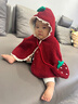 G.duck嬰兒斗篷秋冬小月齡外出擋風(fēng)衣服紅色披肩草莓加厚小公主披風(fēng)冬季 紅色 加絨款【送同款包包】 10-15度 80 cm 【適合0-1歲】 曬單實(shí)拍圖