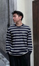 gxgjeans男裝 多色撞色條紋時(shí)尚寬松圓領(lǐng)長(cháng)袖T恤男 25年秋新品 藏青條 L (175) 曬單實(shí)拍圖