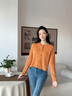 Olrain【5折】簡(jiǎn)約鏤空鉤花短款針織開(kāi)衫女裝春季2026新款氣質(zhì)休閑外套 橙色 M 曬單實(shí)拍圖