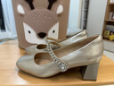 百麗（Belle）白月光瑪麗珍鞋女26春商場(chǎng)款牛皮高跟單鞋F1Y1DAQ6 金色 5.5cm跟高 37 曬單實(shí)拍圖