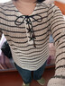 百圖betu女裝2025秋季新款T恤色織條紋綁繩設計流蘇花邊長(cháng)袖女2508T23 黑白條 L 曬單實(shí)拍圖