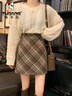 啄木鳥(niǎo)2024年秋冬新款毛呢短裙學(xué)院風(fēng)復古高腰格子半身裙格紋包臀a字裙 氣質(zhì)棕 松緊腰/內設安褲 L 建議105-120斤 曬單實(shí)拍圖