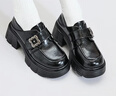 三福女樂(lè )福鞋秋季智性學(xué)院一字帶花形扣件厚底圓頭女鞋846834 黑色 37 曬單實(shí)拍圖