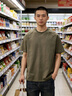 貴色高端竹節棉短袖T恤男純棉寬松復古夏季新款圓領(lǐng)純色薄款體恤 橄欖綠 L  適合130-145斤 曬單實(shí)拍圖