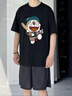 PNJ新款短袖T恤男女款夏季寬松圓領(lǐng)純棉上衣服小眾設計卡通圖案印花 黑色 XL 曬單實(shí)拍圖