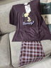 貝妍史努比睡衣女夏季薄款純棉短袖格子長(cháng)褲套裝大碼可外穿家居服 D10815圖色 2XL 曬單實(shí)拍圖