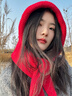 偶森紅色巴拉克拉法帽子女冬季保暖毛線(xiàn)帽圍巾一體連帽圍脖針織帽秋冬 曬單實(shí)拍圖