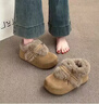啄木鳥(niǎo)毛絨勃肯鞋女2026冬季加絨保暖全包蝴蝶結厚底棉鞋子毛毛鞋雪地靴 卡其色 加絨 37 (235mm) 曬單實(shí)拍圖