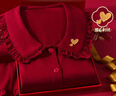 喬莎夫人（Mrs.Josha）愛(ài)心刺繡本命年情侶睡衣女純棉秋冬娃娃領(lǐng)紅色家居服男士高端套裝 曬單實(shí)拍圖