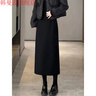 韓曼蕊加絨加厚毛呢半身裙女秋冬2025新款黑色直筒A字包臀一步裙 黑色毛呢面料(后松緊腰) 常規 XL 【116~130斤】 曬單實(shí)拍圖