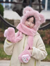 三麗鷗（SANRIO）庫洛米兒童帽子圍巾手套一體三件套2025新款秋冬保暖女孩冬季女童 16#棕粉兔子2025新款 2-10歲【帽圍47-54cm】 x 均碼 曬單實(shí)拍圖