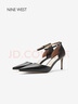 NINE WEST/玖熙高跟涼鞋女細跟尖頭法式小羊皮高跟鞋 NK501037KK 黑色34 曬單實(shí)拍圖