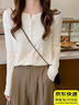 韞舜白色長(cháng)袖針織衫女秋款甜美氣質(zhì)修身型顯瘦內搭打底上衣 設計感修身針織打底衫【白色】 均碼 【建議80-120斤】 曬單實(shí)拍圖
