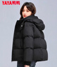 鴨鴨秋冬新品短款羽絨服女加厚連帽面包服寬松保暖韓版泡芙小個(gè)子外套 黑色 M （建議110-140斤） 曬單實(shí)拍圖