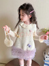G.duck小黃鴨女童連衣裙秋裝2025新款兒童小香風(fēng)公主裙套裝女寶秋冬毛衣 小香風(fēng)立體背心裙 兩件套 130 (建議115-125cm 5.2-7周歲) 曬單實(shí)拍圖