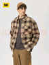 卡特（CAT）新品男士休閑格子短款長(cháng)袖襯衫式寬松棉服外套輕戶(hù)外 棕色 L 曬單實(shí)拍圖