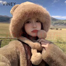 viney帽子女2025新款冬季可愛(ài)小熊毛絨護耳帽女士加厚保暖加絨雷鋒帽 卡其色 曬單實(shí)拍圖