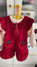 A 21 FUNB女小童春秋冬新款加絨兩件套韓版洋氣寶寶花朵紅色背心公主連衣裙 酒紅色(套裝)加絨打底 90 cm 曬單實(shí)拍圖