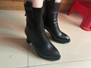 大東秘語(yǔ)2025新款秋冬季軟皮高跟短靴女棕色皮鞋加絨女鞋防水臺馬丁靴 黑色 36 曬單實(shí)拍圖
