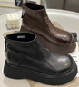 啄木鳥(niǎo)品牌真皮厚底丑萌大頭馬丁靴女加絨短靴2025秋冬新款英倫風(fēng)女靴 棕色單里 38 曬單實(shí)拍圖