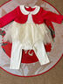 英氏（YEEHOO）嬰幼兒分體套裝女寶可愛(ài)紗裙蛤套春秋長(cháng)袖假兩件上衣洋氣時(shí)髦 紅白 80 cm 曬單實(shí)拍圖