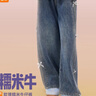 皇室童緣女童【糯米?！考咏q牛仔褲25冬款時(shí)尚蝴蝶結寬松長(cháng)褲中大童褲子 曬單實(shí)拍圖