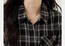 她享格子襯衫女秋冬磨毛長(cháng)袖襯衫復古格紋襯衣外套女 T144C6008 曬單實(shí)拍圖