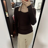 UR冬季新款女裝休閑簡(jiǎn)約百搭純色長(cháng)袖針織衫UWM950120 深棕色 M 曬單實(shí)拍圖