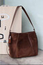 百麗禮物女包26春新流浪摩卡升級版中號麂皮hobo包托特包Z9411AX6 啡色 F 曬單實(shí)拍圖