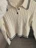 紫涵（ZIHAN）紫涵短款撞色翻領(lǐng)絞花針織毛衣女2024年冬季新款學(xué)院風(fēng)套頭針織衫 米金 S 曬單實(shí)拍圖