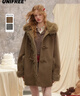 UNIFREE可可布朗尼連帽羊毛大衣復古英倫風(fēng)毛邊拼接外套 咖色 L 曬單實(shí)拍圖