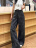 魄克美式高街褶皺闊腿牛仔褲男春秋季潮牌印花彎刀工裝褲寬松直筒長(cháng)褲 黑色 XL 130-150斤 曬單實(shí)拍圖