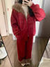 芭麥圖毛耳兔新年套裝 復古美式滿(mǎn)天星毛領(lǐng)兔耳朵紅色連帽套裝寬松衛衣 紅色兩件套（加絨加厚） M 【建議100-125斤】 曬單實(shí)拍圖