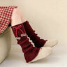 邦帛世新年跨年紅色lolita蝴蝶結堆堆襪女2026中筒襪套法式保暖針織腿套 堆堆襪【格子蝴蝶結】 均碼 曬單實(shí)拍圖