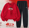 李寧（LI-NING）兒童運動(dòng)套裝紅色加絨2026馬年新款男大童本命年衛衣衛褲兩件套 新年套裝 五【加厚衛衣/加絨暢銷(xiāo)衛褲】 160 曬單實(shí)拍圖