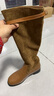啄木鳥(niǎo)美拉德卡其色高筒靴子女騎士靴拼接圓頭平底冬季加絨長(cháng)筒靴2025款 棕色 35 曬單實(shí)拍圖