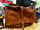 裘真洗水001郵差包女大容量托特包單肩斜挎植鞣牛皮包包 焦糖色-加大號 曬單實(shí)拍圖