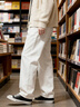 貴色高端純棉白色闊腿直筒牛仔褲男春秋季簡(jiǎn)約百搭休閑長(cháng)褲子 白色 31  二尺四 曬單實(shí)拍圖
