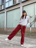 都市麗人加絨加厚褲子女冬季2026新款高腰窄版闊腿褲本命年馬年紅色休閑褲 曬單實(shí)拍圖