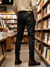 貴色高端潮牌印花牛仔褲男春秋季韓版輕奢彈力休閑修身小腳長(cháng)褲子 黑灰 31  二尺四 曬單實(shí)拍圖