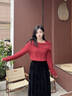 哈魯迪套頭毛衣女法式復古紅色新年穿搭一字領(lǐng)寬松不規則高級感針織上衣 紅色 均碼 (85-110斤) 曬單實(shí)拍圖